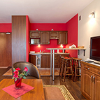 Salon z aneksem kuchennym w apartamencie dwupokojowym